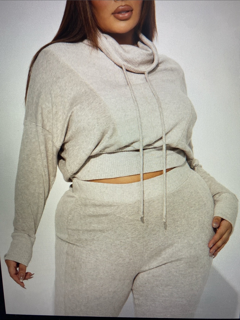 NWT Fashion Nova Oatmeal Lounging Pant Set - Super Soft Cozy Ribbed Two-Piece